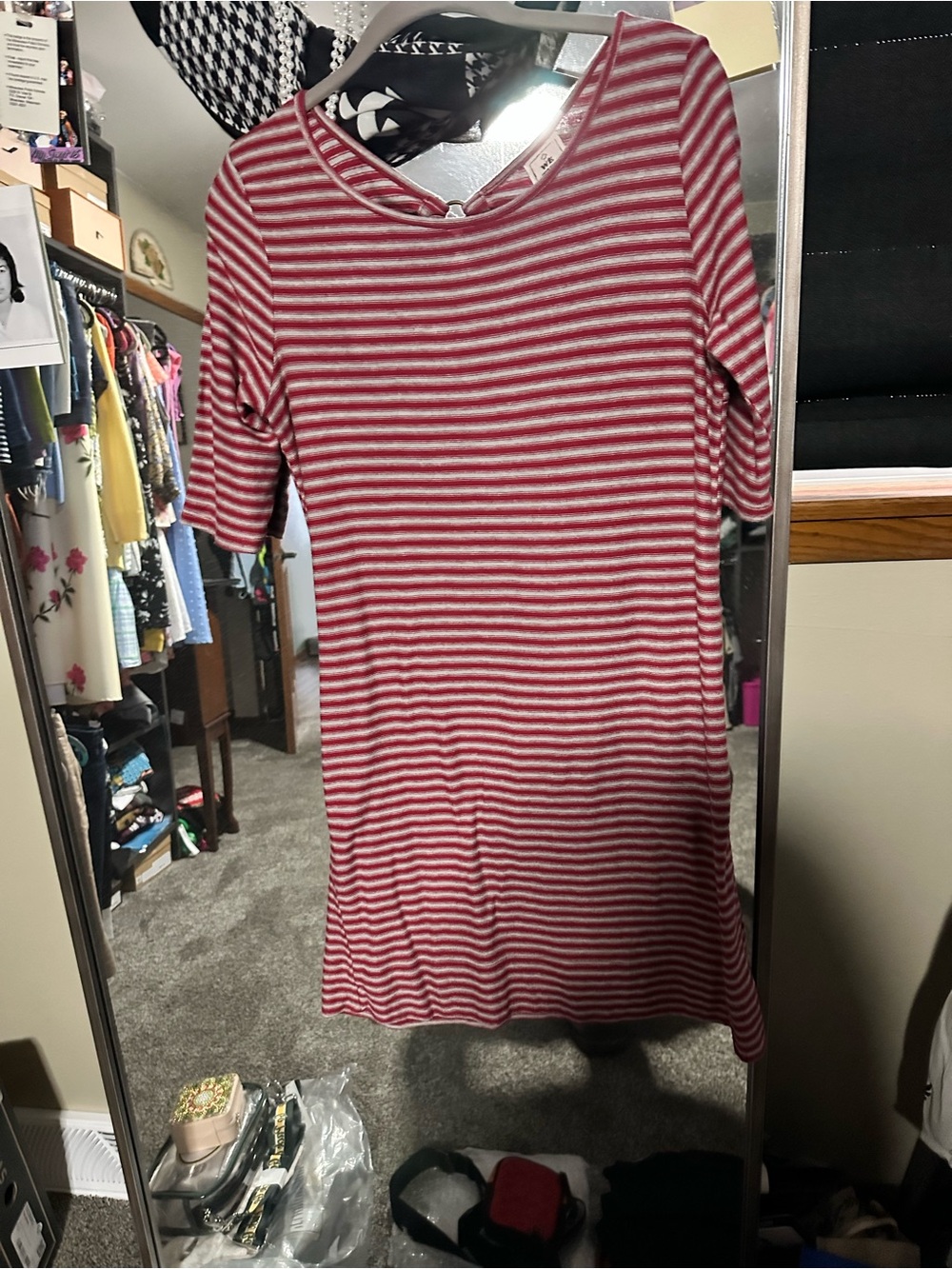 We The Free Red and White Striped Casual Tee Dress